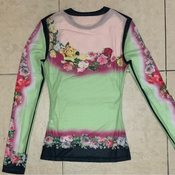 Y2K Floral printed sheer top shirt size S - Picture 3 of 4